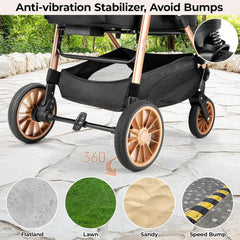 2in1 Dog Buggy Stroller Dog Box Can Be Attached in Car, Transport Foldable Cat Pet Stroller, 360° High Wheels, Max. load 25 kg