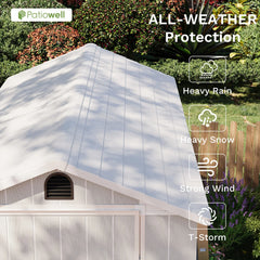 Victone 4x8 FT Plastic Outdoor Storage Shed With Floor, Resin Outside Tool Shed With Windows And Lockable Doors , White