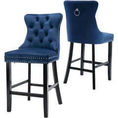 Counter Height Bar Chairs Set of 2, 27" Modern Velvet Bar Stools with Button Decor, Nailhead Trim, Solid Wooden Legs, Beige