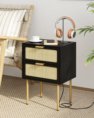 Nightstand with Charging Station, 2 Drawer Dresser for Bedroom, Small Bedside Table