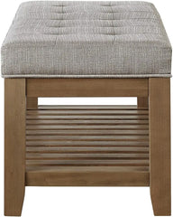 Bench, Large Rectangular Upholstered Tufted Linens Fabric Ottoman Benches, Padded Benches with Solid Wood Shelf-Linen, Bench