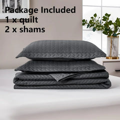 White Quilt Set Queen Size, Lightweight Bedspread Ultrasonic Chevron Pattern Light Coverlet for All Season Comforter Bedding