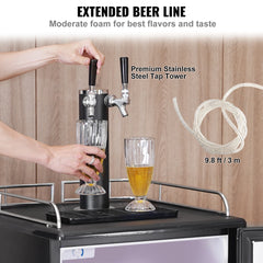 SucceBuyBeer Kegerator Dual Tap Draft Beer Dispenser Full Size Keg Refrigerator with CO2 Cylinder Shelves Drip Tray & Rail Black