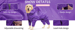 Dog Raincoat 4 Legs Dog Rain Jacket Pet Waterproof Rainproof Jacket with Leash Hole Reflective Lightweight Waterproof Jacket
