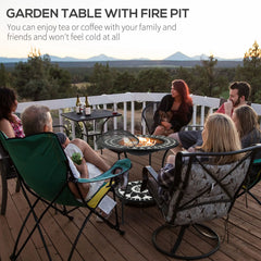 30" Wood Burning Fire Pit & Outdoor Ice Bucket Side Table, Steel, Lid, Mosaic