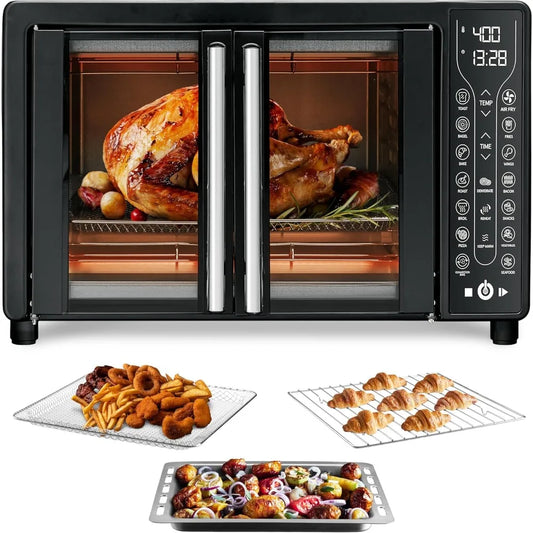 Oven Air Fryer Combo 17 cooking presets 1700W french door digital air fryer oven 24L capacity accessories, convection rack