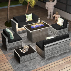 Patio Furniture Set  Fire Pit Table, Outdoor Sectional Wicker Conversation Sofa Sets  patio furniture  patio furniture set