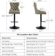 Velvet Swivel Bar Stools Set of 4 with Upholstered Back, Adjustable Counter Height Barstools, Bar Chairs for Home Bar Kitchen