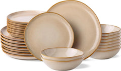 Ceramic Dinnerware Sets,Handmade Reactive Glaze Plates and Bowls Set,Highly Chip and Crack Safe Dishes Set,Service for 8 (24pc)