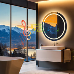 Dual Lighted Bluetooth Music LED Bathroom Mirror Touch Antifog Wall Vanity Mirror 3 Colors Adjustable Round/Square