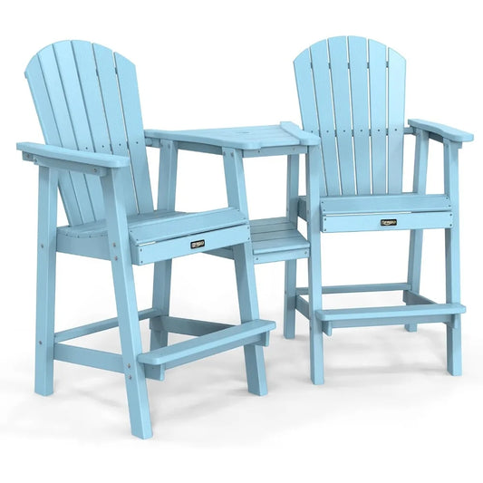 Tall Adirondack Chairs Set of 2 with Removable Double Connecting Trays,Adirondack  Bar Stools  Poly  Deck  Chair