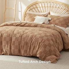 Boho Duvet Cover King Size - Checkered King Duvet Cover Set for All Seasons, 3 Pieces Soft Shabby Chic Embroidery Boho Bedding