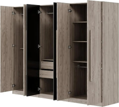 82.6" Wooden Armoire Wardrobe Cabinet with 6 Doors, 2 Drawers, 4 Storage Shelves & 4 Hanging Rods, Armoire Wardrobes Closet