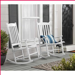 Acacia Wood Porch Rocking Chair Comfortable Outdoor Seating Solid White Finish Easy to Clean Assembly Required