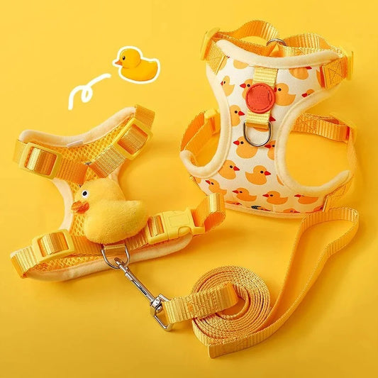 Cartoon Duck Dog Harness and Leash Set Adjustable Puppy Collar Strap Pet Cat Harness Vest for French Bulldog Walking Accessories