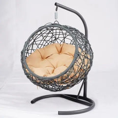 Cat Swing Bed with Stand & Cushion - Rattan Wicker Egg Chair Hanging Pet Bed for Cats, Small Dogs, and AnimalsKey improvements