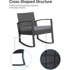 3 Piece Wicker Patio Furniture Set, Outdoor Rocking Chairs, Outdoor Furniture with Table & Cushions, Patio Chairs for Balcony