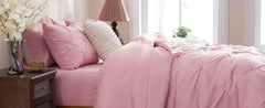 DOWNCOOL 7 Pieces King Size Comforter Set, Pink Pintuck Bed in A Bag, Pinch Pleat King Size Bed Set,All Season Bedding Sets with