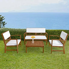 Patio Conversation Set Patio Furniture Patio Sofa and Outdoor Chat Set 4-Piece Acacia Wood Outdoor Seating Set
