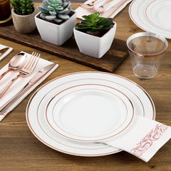 600 Plastic Disposable Tableware Set for 100 Guests, Including 100 Dinner Plates, 100 Salad Plates, 100 Cups, 100 Silverware Set