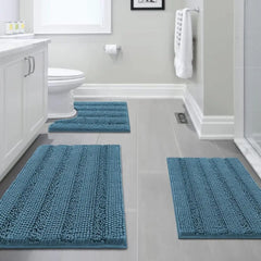 3 Piece Bathroom Rugs Sets Thick Striped Bath Rugs Set for Bathroom Non Slip Soft Absorbent Bath Mat Set for Tub
