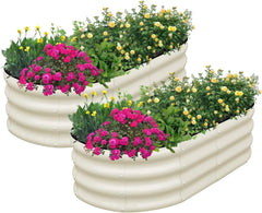 Galvanized Raised Garden Bed Outdoor, 2 Pcs 4x2x1ft Oval Metal Planter Box for Planting Plants Vegetables, Brown