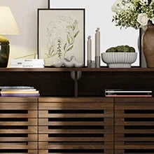 Buffet Sideboard Cabinet Modern Storage Cabinet with Louvered Door and Adjustable Shelf for Kitchen, Coffee Bar, Living Room