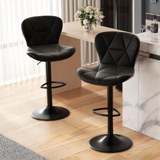 Modern Bar Stools Set of 2, Adjustable Faux Leather Upholstered Swivel Bar Stools, Counter Height Bar Chairs with Back