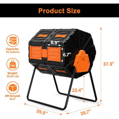 Compost TumblerEasy Assemble & Efficient Outdoor Compost Bin, 45 Gallon/170 Liter Large Dual Chamber Rotating Composter for