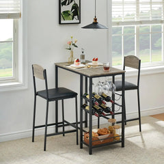 Bar Table Set for 2 with Footrest, Kitchen Dining Table with 2 Upholstered Chairs, Small Space Counter Height Bar Stools