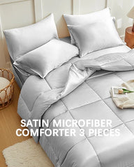 MR&HM Satin Comforter King 7 Pieces - Luxurious Pinch Pleat Bedding Set with Comforter, Flat Sheet, Fitted Sheet, Pillowcases &