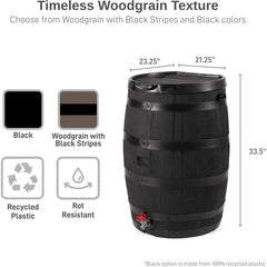 RTS Home Accents Premium 55-Gallon Eco Rain Barrel with Removable Lid, Flat Back Rain Water Collection Barrel,