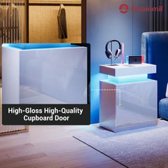 Nightstand Set of 2, LED Nightstand with One Cabinet, Bedside Table with LED Lights, Side Table for Bedroom