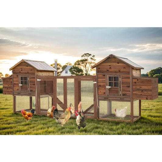 Large Wooden Chicken Coop, 160IN Outdoor Chicken Cages and Run with Nesting Boxes, Hen Run Poultry Pet House Rabbit Hutch