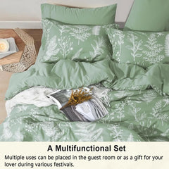 PHF 7 Pieces California King Bed in A Bag, Ultra Soft Comforter Set & Sheet Set, Reversible Botanical Bedding Set Include Comfor