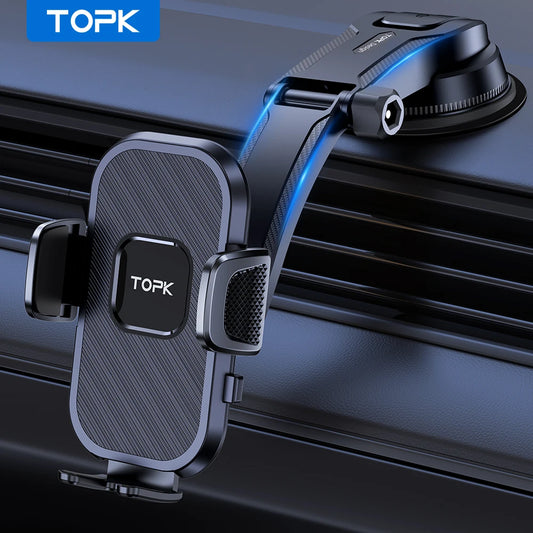 TOPK Universal Car Phone Holder Dashboard Mount for iPhone Android 360° Rotatable Anti-Slip Easy Install Compact Design Durable