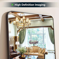 64"x21" Floor Full Length Mirror Standing Full Body Rounded Corner Rectangle Mirrors with Stand Hanging Wall Mounted