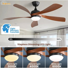 52" Smart Ceiling Fan, Indoor/Outdoor Ceiling Fans with Alexa/Google/App, 3-Color Light 6-Speed Timing Reversible DC Motor