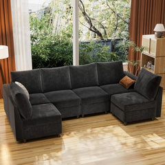 Storage Modular Sectional Sofa Sleeper with USB Charger, Convertible Couch Bed with Ottomans