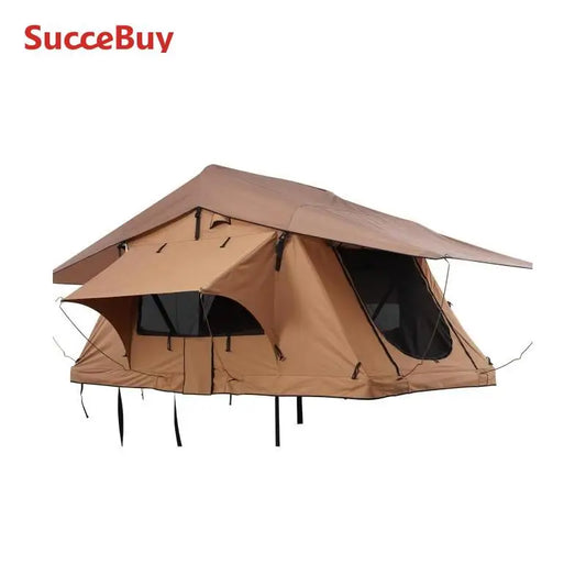 SucceBuy Rooftop Tent Hardshell Folding Tent with Telescopic Ladder Mattress PVC Cover Bag Waterproof Jeep SUV Van Pickup Truck