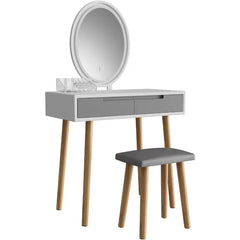 Makeup Vanity Desk with Lights, Small Vanity with Adjustable Brightness Mirror for Small Spaces, Vanity Desk with Drawers