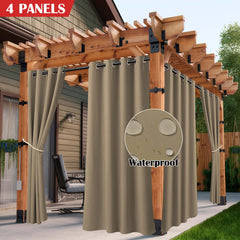 2/4PCS Waterproof Outdoor Curtains, UV Protection, Thermal Insulation, Sun Blocking, Grommet Top for Porch, Pergola, Cabana