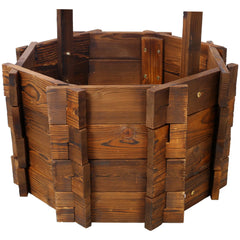 Rustic Wooden Wishing Well Planter Outdoor Home Décor for Patio, Garden, Yard w/Hanging Bucket