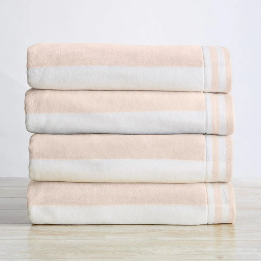 100% Cotton Velour 4 Pack Oversized Beach Towels Cabana Stripe Pool Towels - Quick Dry, Large Swim Towels for Adults and Kids