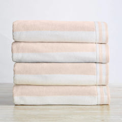 100% Cotton Velour 4 Pack Oversized Beach Towels Cabana Stripe Pool Towels - Quick Dry, Large Swim Towels for Adults and Kids