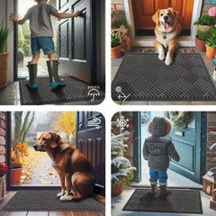 Front Door Mat Outside Entrance, Heavy Duty Outdoor Indoor Natural Rubber Doormat, Non Slip, Trap Dirt and Moisture, Easy Clean,