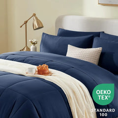 CozyLux California King Size Comforter Set Blue - 7 Pieces Bed in a Bag Set Navy Blue, Bedding Sets Cal King with All Season Qui
