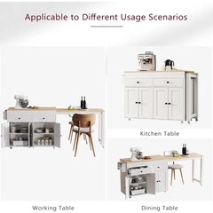74.5" Rolling Kitchen Island on Wheels with Extendable Dining Table, Storage Cart with 4 Door Cabinet, Spice Rack