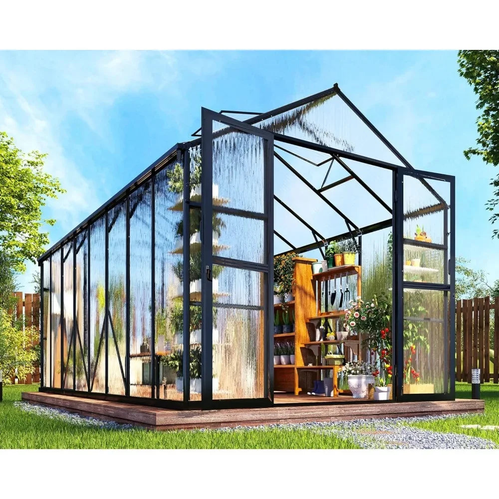 Polycarbonate Greenhouse, Aluminum Greenhouses with 2 Swing Doors, Greenhouses for Outdoors for Garden Backyard,Greenhouse