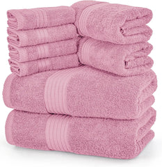 8 Piece Premium Towel Set, 2 Bath, 2 Hand, and 4 Washcloths, 100% Ring Spun Cotton, Highly Absorbent Towels for Bathroom